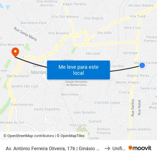 Av. Antônio Ferreira Oliveira, 176 | Ginásio Poliesportivo Tancredo Neves to Unifipmoc map
