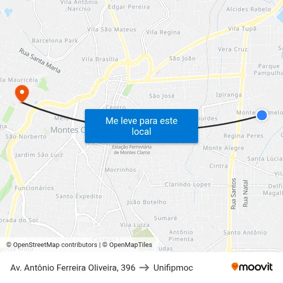 Av. Antônio Ferreira Oliveira, 396 to Unifipmoc map