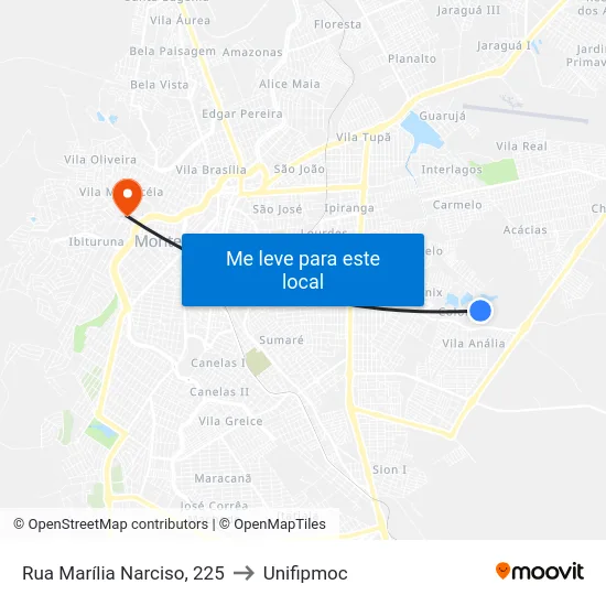 Rua Marília Narciso, 225 to Unifipmoc map