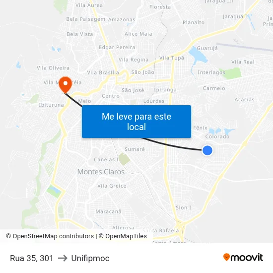 Rua 35, 301 to Unifipmoc map