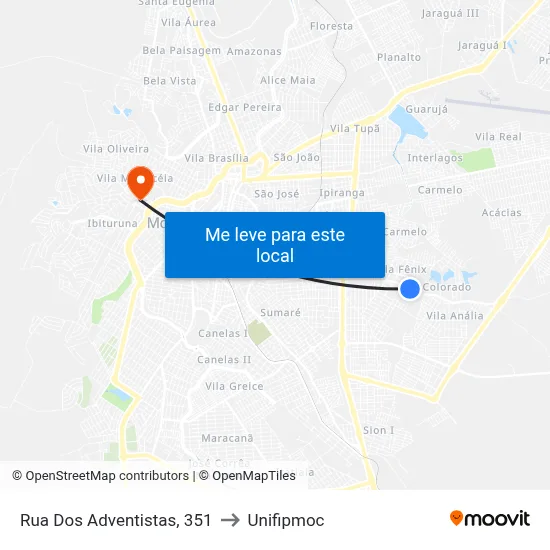 Rua Dos Adventistas, 351 to Unifipmoc map