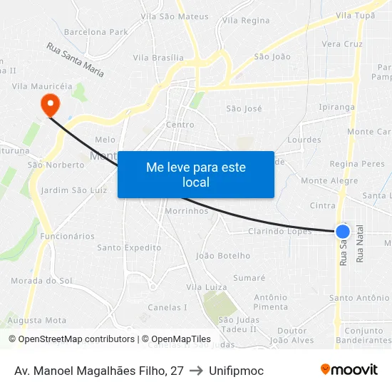 Av. Manoel Magalhães Filho, 27 to Unifipmoc map