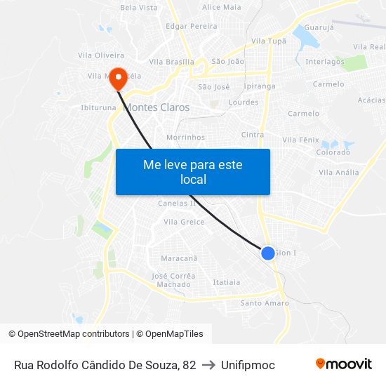 Rua Rodolfo Cândido De Souza, 82 to Unifipmoc map