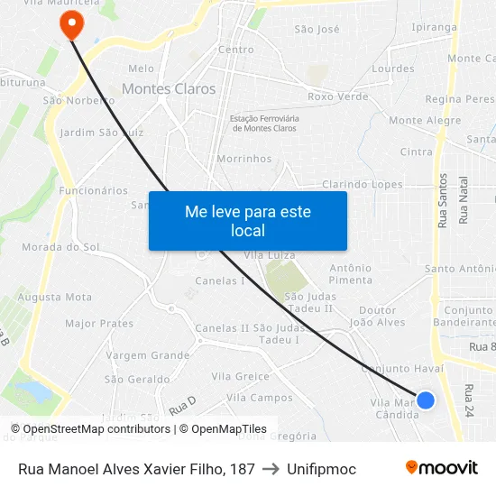 Rua Manoel Alves Xavier Filho, 187 to Unifipmoc map