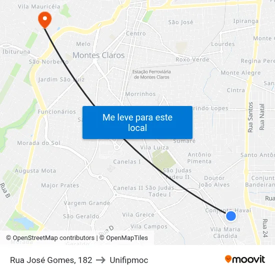 Rua José Gomes, 182 to Unifipmoc map