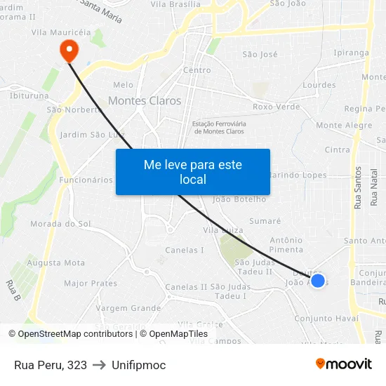 Rua Peru, 323 to Unifipmoc map