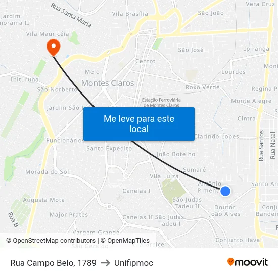 Rua Campo Belo, 1789 to Unifipmoc map