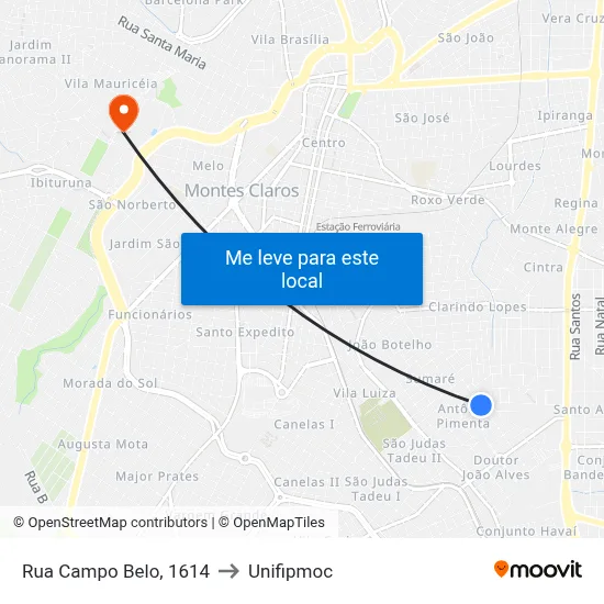 Rua Campo Belo, 1614 to Unifipmoc map