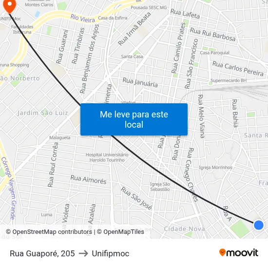 Rua Guaporé, 205 to Unifipmoc map