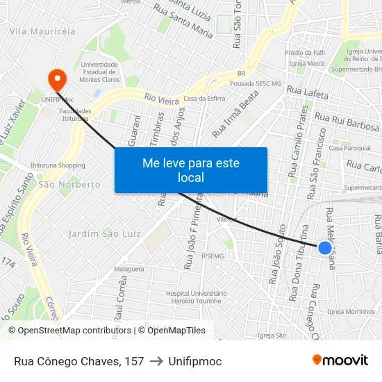 Rua Cônego Chaves, 157 to Unifipmoc map
