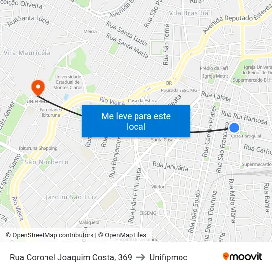 Rua Coronel Joaquim Costa, 369 to Unifipmoc map