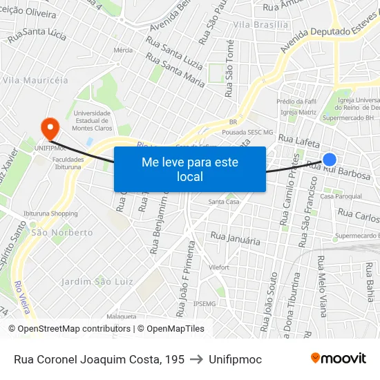 Rua Coronel Joaquim Costa, 195 to Unifipmoc map