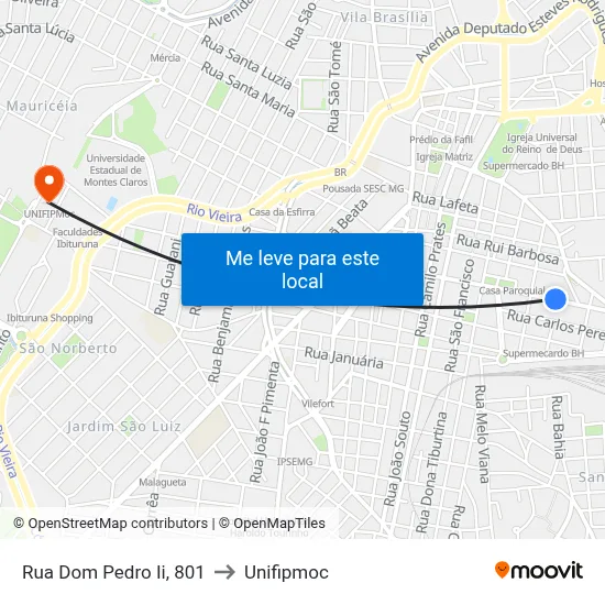 Rua Dom Pedro Ii, 801 to Unifipmoc map