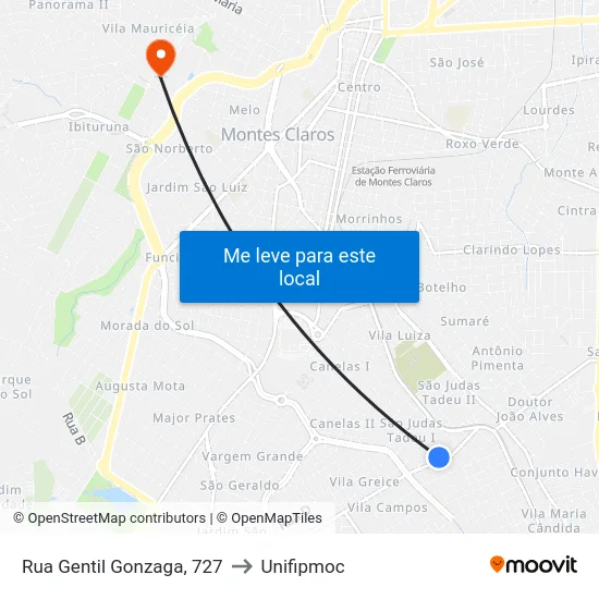 Rua Gentil Gonzaga, 727 to Unifipmoc map
