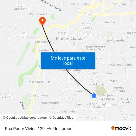 Rua Padre Vieira, 120 to Unifipmoc map