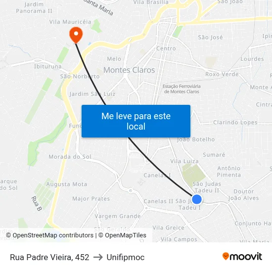Rua Padre Vieira, 452 to Unifipmoc map