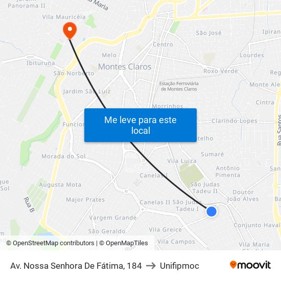 Av. Nossa Senhora De Fátima, 184 to Unifipmoc map