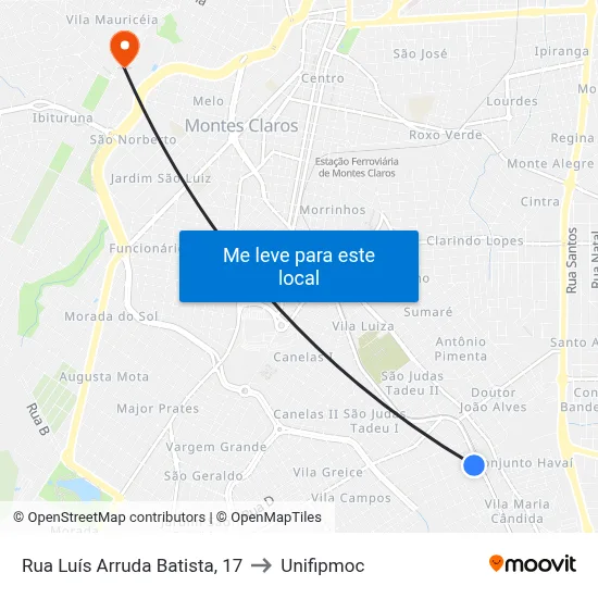Rua Luís Arruda Batista, 17 to Unifipmoc map