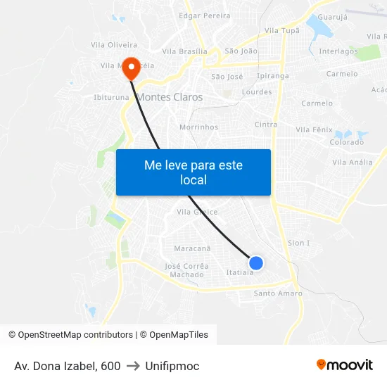 Av. Dona Izabel, 600 to Unifipmoc map