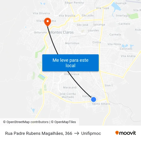 Rua Padre Rubens Magalhães, 366 to Unifipmoc map