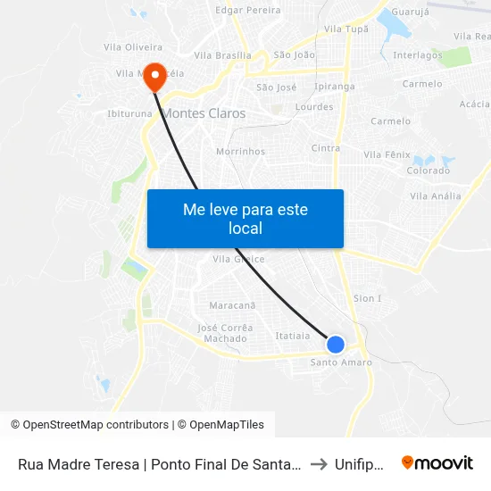 Rua Madre Teresa | Ponto Final De Santa Rafaela to Unifipmoc map