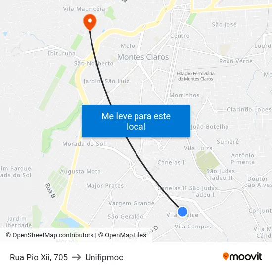 Rua Pio Xii, 705 to Unifipmoc map