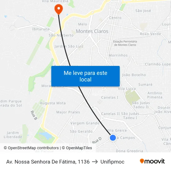 Av. Nossa Senhora De Fátima, 1136 to Unifipmoc map
