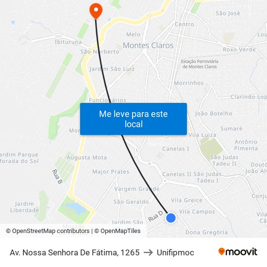 Av. Nossa Senhora De Fátima, 1265 to Unifipmoc map