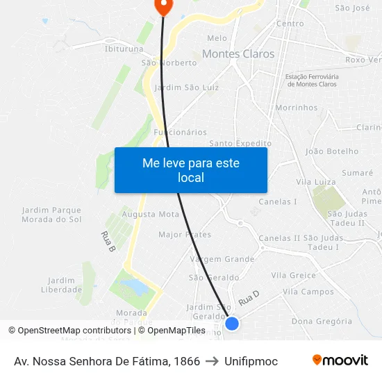 Av. Nossa Senhora De Fátima, 1866 to Unifipmoc map