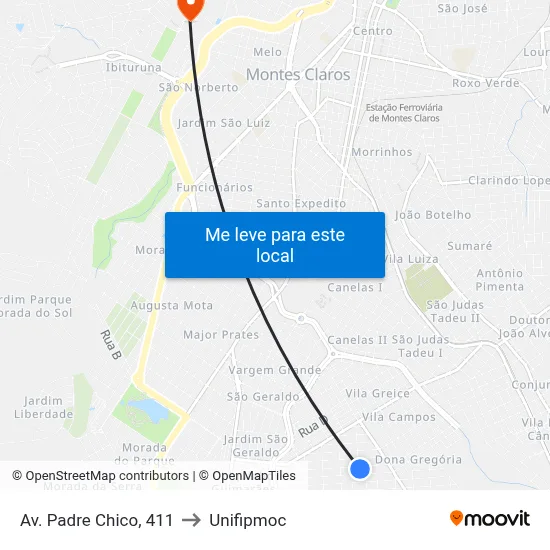 Av. Padre Chico, 411 to Unifipmoc map
