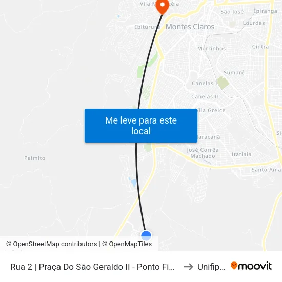 Rua 2 | Praça Do São Geraldo II - Ponto Final Da Linha 7103 to Unifipmoc map