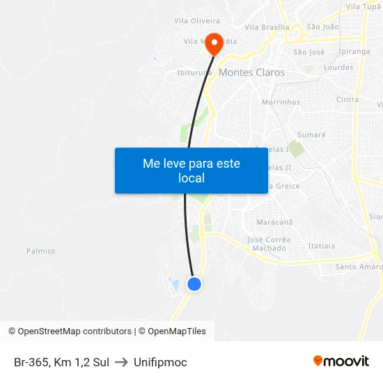 Br-365, Km 1,2 Sul to Unifipmoc map