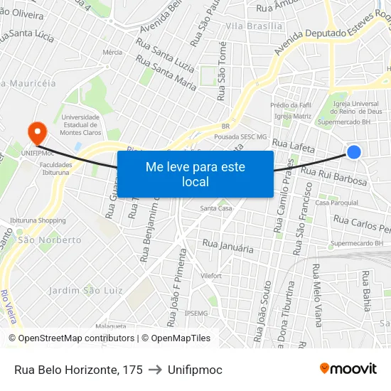 Rua Belo Horizonte, 175 to Unifipmoc map