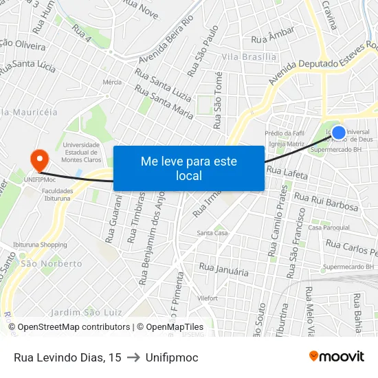 Rua Levindo Dias, 15 to Unifipmoc map