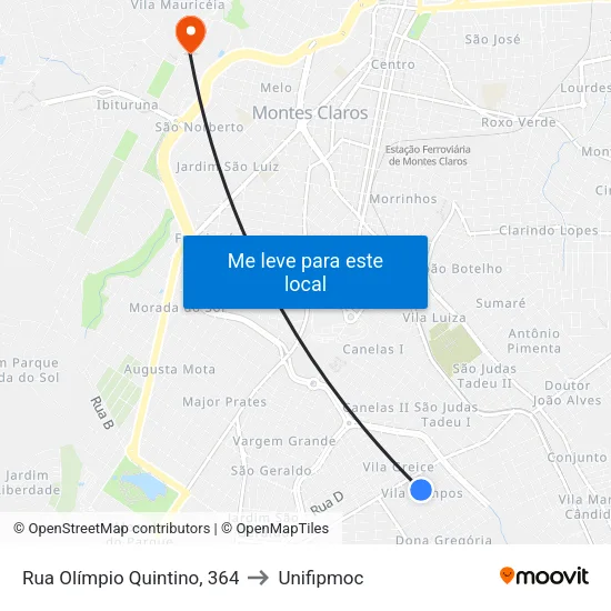 Rua Olímpio Quintino, 364 to Unifipmoc map