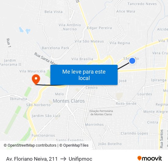 Av. Floriano Neiva, 211 to Unifipmoc map