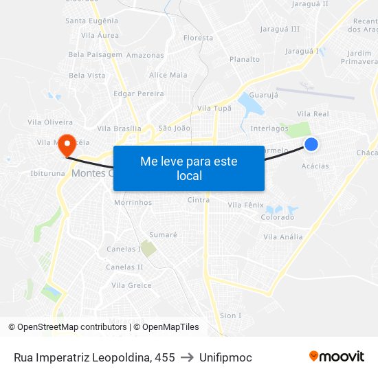 Rua Imperatriz Leopoldina, 455 to Unifipmoc map