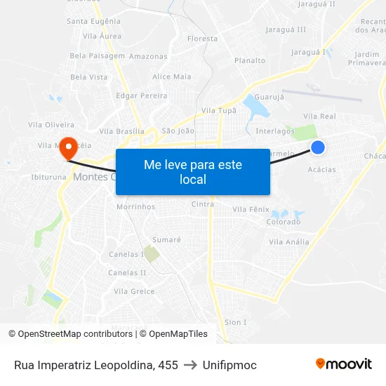 Rua Imperatriz Leopoldina, 455 to Unifipmoc map