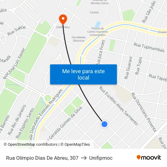 Rua Olímpio Dias De Abreu, 307 to Unifipmoc map