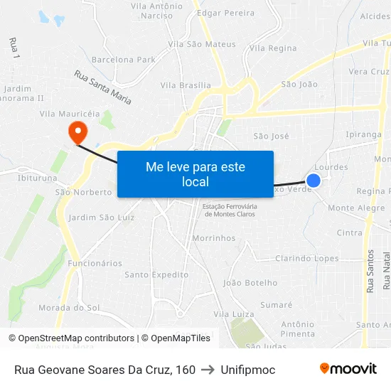Rua Geovane Soares Da Cruz, 160 to Unifipmoc map