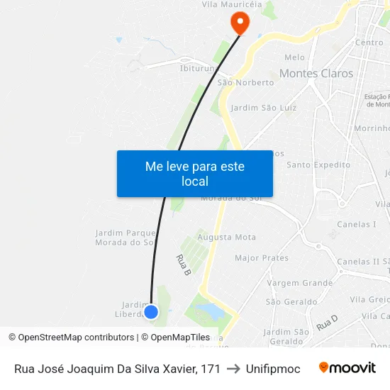 Rua José Joaquim Da Silva Xavier, 171 to Unifipmoc map