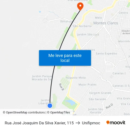 Rua José Joaquim Da Silva Xavier, 115 to Unifipmoc map