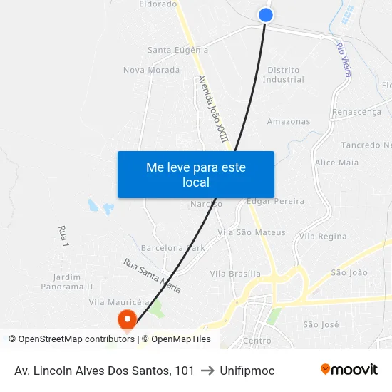 Av. Lincoln Alves Dos Santos, 101 to Unifipmoc map