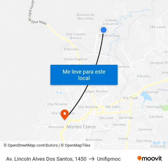 Av. Lincoln Alves Dos Santos, 1450 to Unifipmoc map