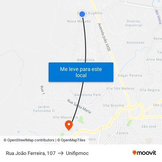 Rua João Ferreira, 107 to Unifipmoc map