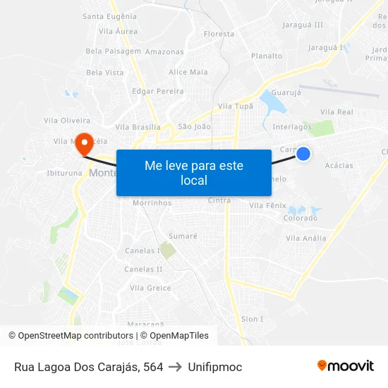 Rua Lagoa Dos Carajás, 564 to Unifipmoc map