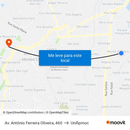 Av. Antônio Ferreira Oliveira, 460 to Unifipmoc map