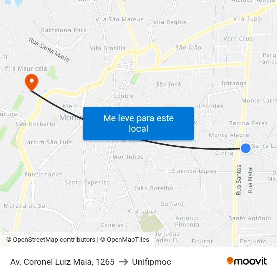 Av. Coronel Luiz Maia, 1265 to Unifipmoc map