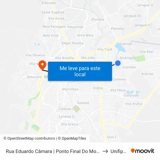 Rua Eduardo Câmara | Ponto Final Do Monte Carmelo to Unifipmoc map