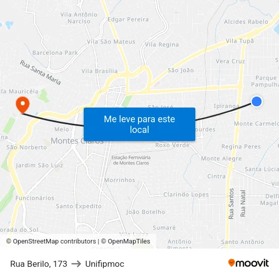 Rua Berilo, 173 to Unifipmoc map